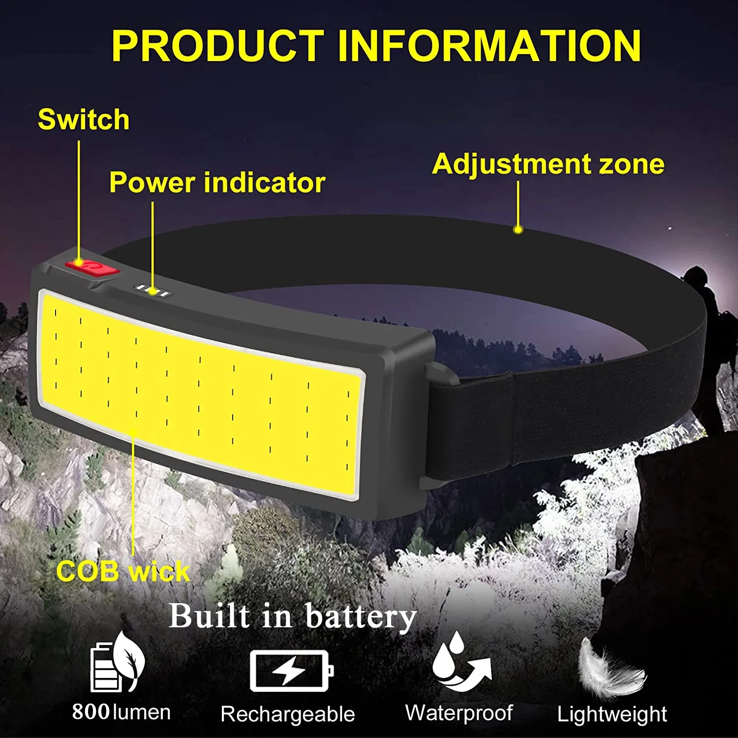 COB Portable LED Headlights Ou - Fish Finder Battery recension och pris