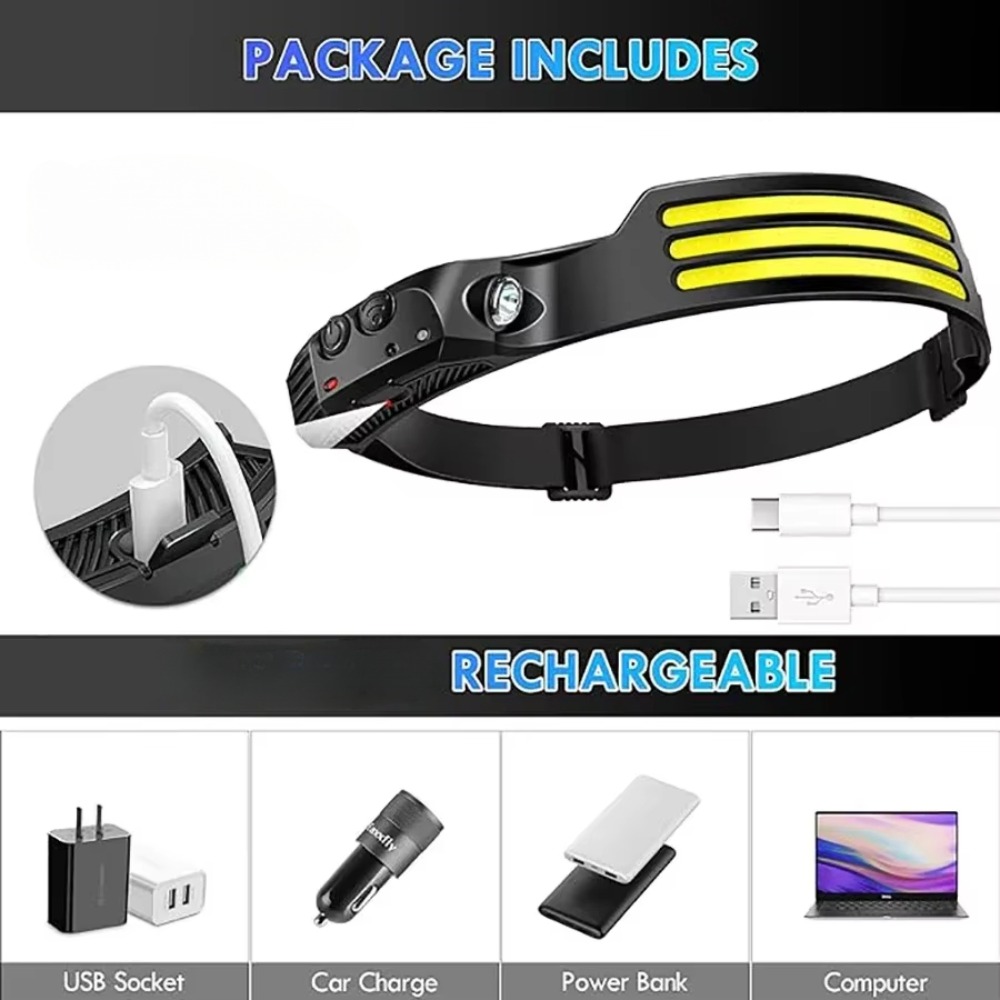 COB LED Induction Headlamp USB - Fish Finder Battery recension och pris